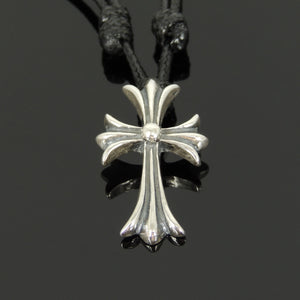 Adjustable Wax Rope Necklace with S925 Sterling Silver Cross Pendant - Handmade by Gem & Silver NK160