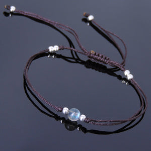 5.8mm Grade AAAAA Rare Strong Flash Labradorite Adjustable Braided Bracelet with S925 Sterling Silver 3mm Seamless Beads - Handmade by Gem & Silver BR822
