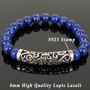 8mm Lapis Lazuli Healing Gemstone Bracelet with S925 Sterling Silver Celtic Fleur de Lis Charm - Handmade by Gem & Silver BR967