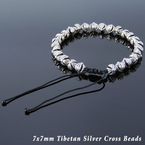 Adjustable Braided Bracelet with Tibetan Silver 7mm Protection Holy Cross Gothic Beads - Handmade by Gem & Silver TSB251