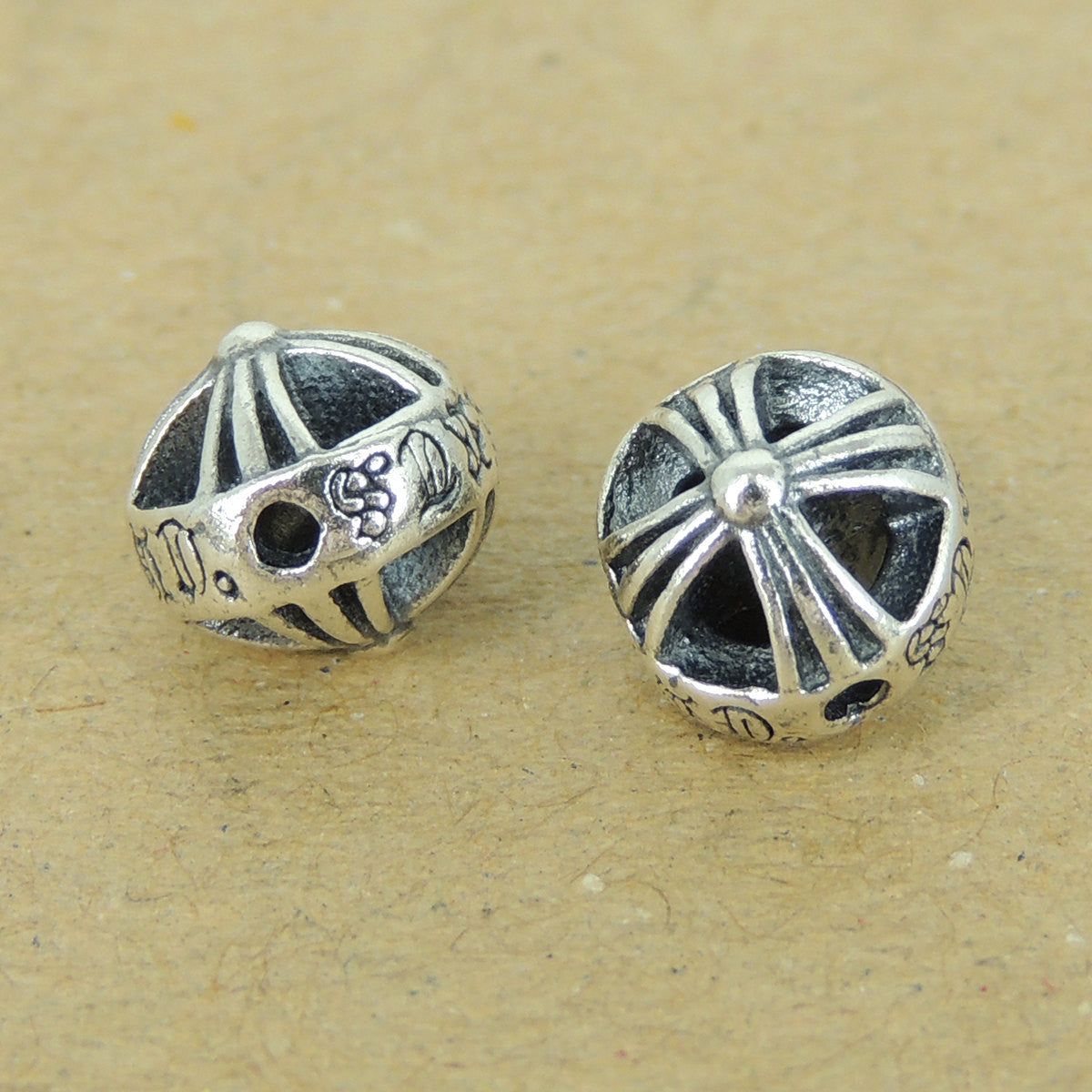 2 PCS Double-Sided Round Celtic Cross Beads - S925 Sterling Silver WSP440X2