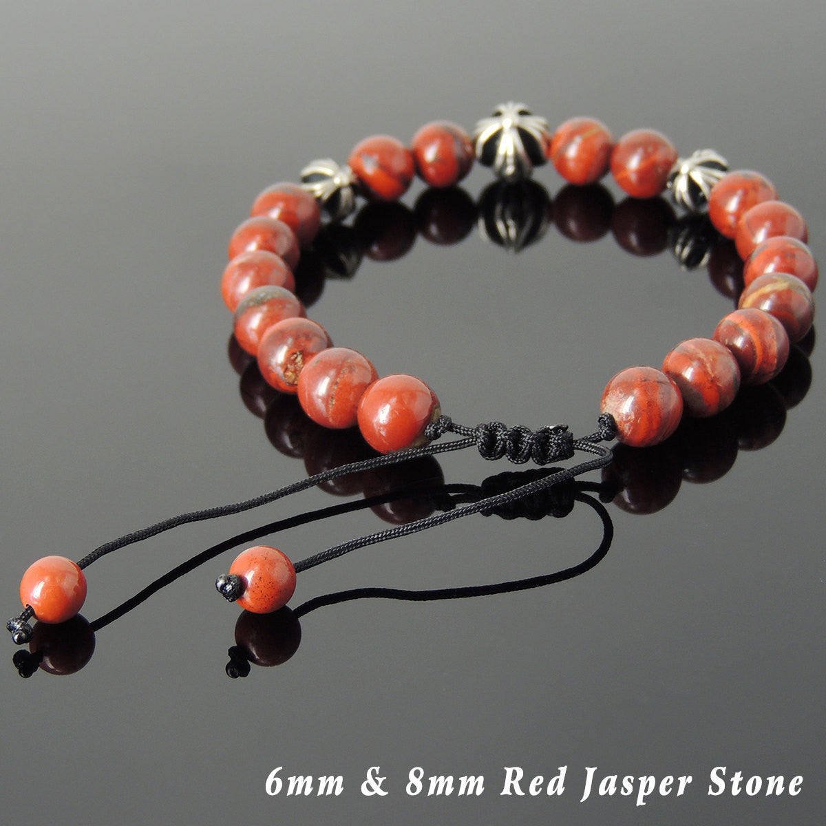 Red Jasper Adjustable Braided Gemstone Bracelet with S925 Sterling Silver Holy Trinity Cross Beads - Handmade by Gem & Silver BR842