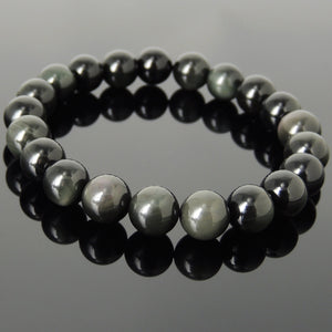 Top-grade Handmade Natural Rainbow Black Obsidian Gemstone Bracelet with 10mm Beads - BR998