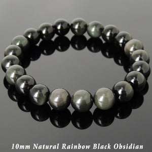 Elevate your style and harness the positive energy of natural gemstones with our exquisite handmade Rainbow Black Obsidian Gemstone Bracelet