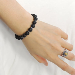 8mm Lava Rock Healing Stone Bracelet with S925 Sterling Silver Spacers - Handmade by Gem & Silver BR1006