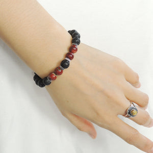8mm Red Jasper & Lava Rock Healing Stone Bracelet with S925 Sterling Silver Spacers - Handmade by Gem & Silver BR1009