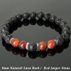 8mm Red Jasper & Lava Rock Healing Stone Bracelet with S925 Sterling Silver Spacers - Handmade by Gem & Silver BR1009