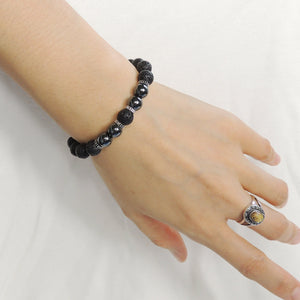 8mm Hematite & Lava Rock Healing Stone Bracelet with S925 Sterling Silver Spacers - Handmade by Gem & Silver BR1011