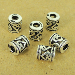 6 PCS Heart & Love Barrel Charm Spacers - S925 Sterling Silver WSP447X6