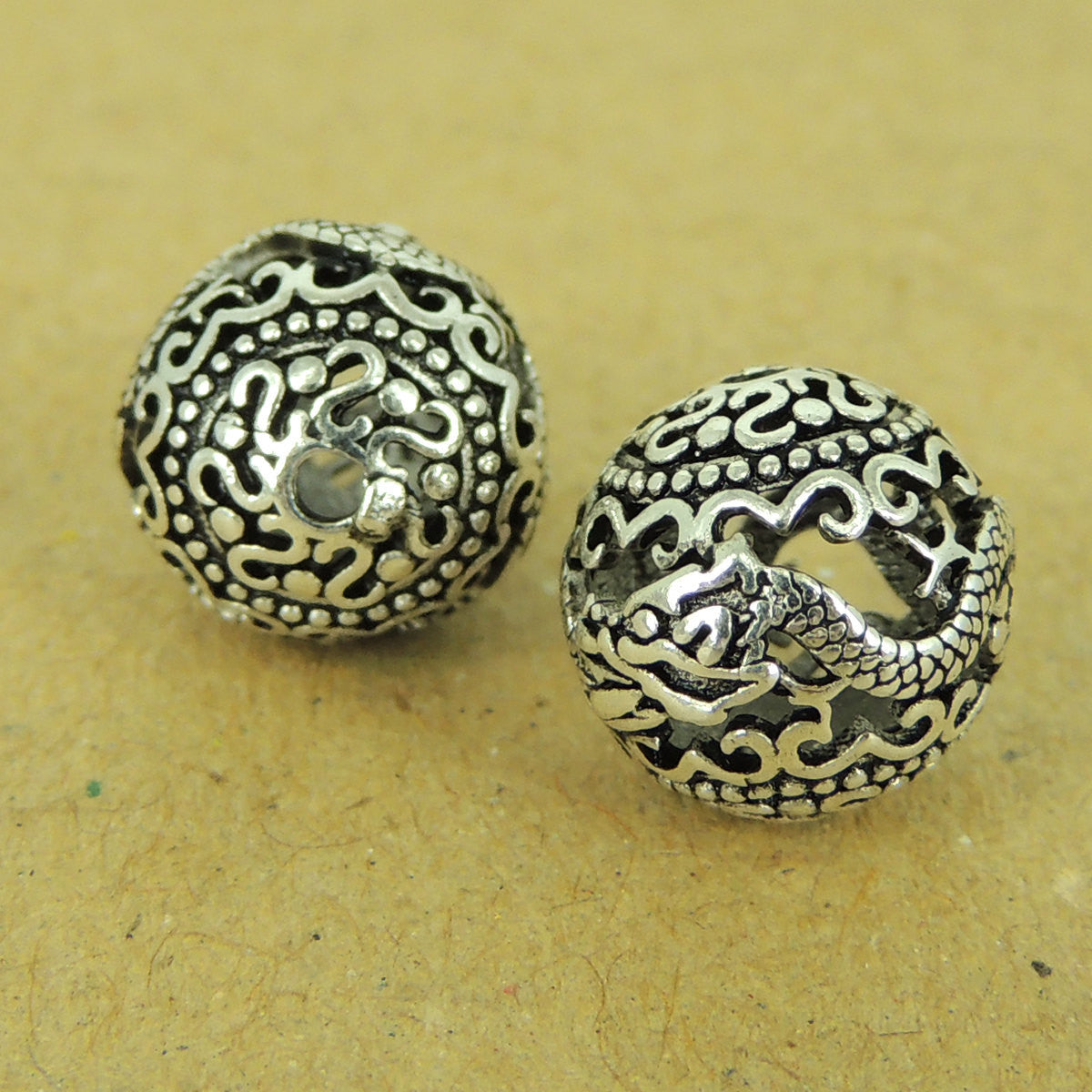 2 PCS Dragon & Cloud Protection 11mm Beads - S925 Sterling Silver WSP450X2