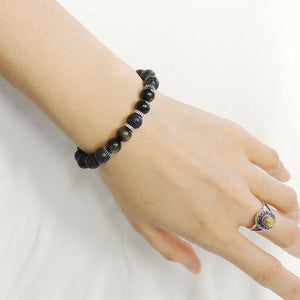 8mm Golden Obsidian & Lava Rock Healing Stone Bracelet with S925 Sterling Silver Spacers - Handmade by Gem & Silver BR1012