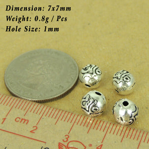 4 PCS Round 7mm OM Meditation Beads - S925 Sterling Silver WSP468X4