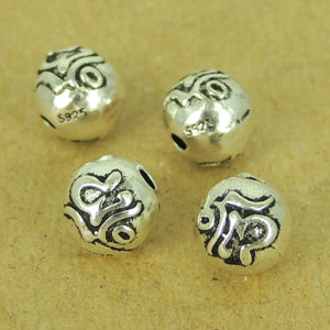 4 PCS Round 7mm OM Meditation Beads - S925 Sterling Silver WSP468X4