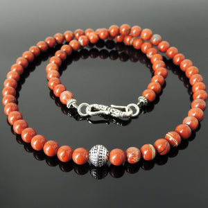 6mm Red Jasper Healing Stone Necklace with S925 Sterling Silver Artisan Beads & Clasp - Handmade by Gem & Silver NK142
