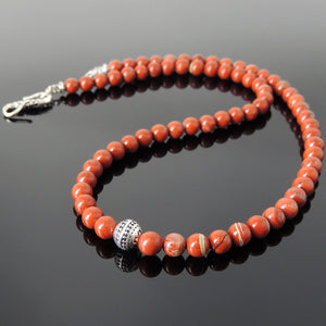 6mm Red Jasper Healing Stone Necklace with S925 Sterling Silver Artisan Beads & Clasp - Handmade by Gem & Silver NK142