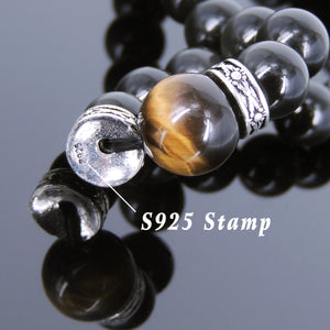 Rainbow Black Obsidian & Brown Tiger Eye Healing Gemstone Bracelet with S925 Sterling Silver Seamless Spacer Beads - Handmade by Gem & Silver BR309