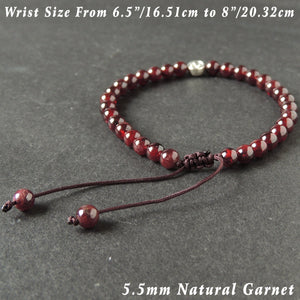 5.5mm Natural Non-treated Garnet Gemstones - Handmade Braided Bracelet with Adjustable Drawstrings, Yin Yang Tibetan Silver Bead, Yoga, Chakra Meditation, balance, peace