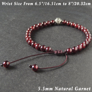 5.5mm Grade AAA Garnet Adjustable Braided Gemstone Bracelet with S925 Sterling Silver OM Bead - Handmade by Gem & Silver BR1013
