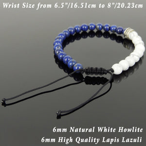 6mm Lapis Lazuli & White Howlite Adjustable Braided Gemstone Bracelet with Genuine S925 Sterling Silver Cross Spacer Bead- Handmade by Gem & Silver BR897