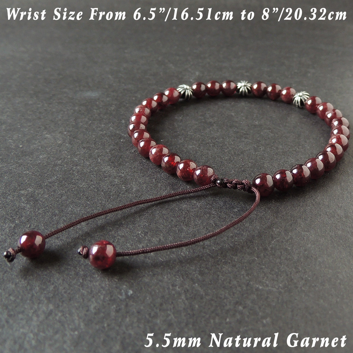 5.5mm Grade AAA Garnet Adjustable Braided Gemstone Bracelet with S925 Sterling Silver Small Cross Beads - Handmade by Gem & Silver BR1022