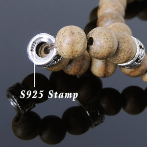 White Sand Agarwood Healing Bracelet with S925 Sterling Silver OM Meditation Spacers - Handmade by Gem & Silver BR912