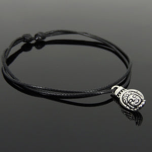 Adjustable Wax Rope Bracelet with Tibetan Silver Palm Cradling Buddha Pendant - Handmade by Gem & Silver TSB302