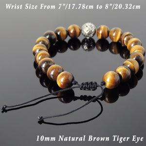 Natural High Quality Brown Tiger Eye Semiprecious Gemstones, Elegantly Carved Dragon Bead, Handmade adjustable bracelet, Symbol of protection, courage, tranquility, strength, love, spirituality, Gemstone jewelry for All Genders, Prayer, Healing, Yoga, Use with Chakra Meditation to increase your energy flow – durable black cords, adjustable braided drawstring, sterling silver S925, includes FREE Jewelry Bag, Sterling Silver Jewelry Cleaning Cloth
