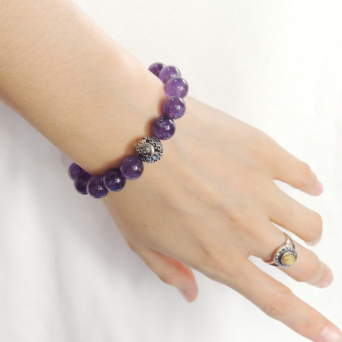 Healing Amethyst Crystal Gemstones, Elegantly Carved Dragon Bead, Handmade adjustable bracelet, Symbol of protection, courage, tranquility, strength, love, spirituality, Gemstone jewelry for All Genders, Prayer, Healing, Yoga, Use with Chakra Meditation to increase your energy flow – durable black cords, adjustable braided drawstring, sterling silver S925, includes FREE Jewelry Bag, Sterling Silver Jewelry Cleaning Cloth
