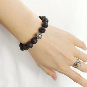 Handmade Lava Rock Healing Stone Bracelet with a stunning S925 Sterling Silver Dragon Protection Charm.