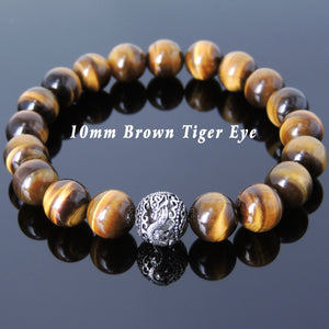 Brown Tiger Eye Healing Gemstone Bracelet with S925 Sterling Silver Dragon Bead - Handmade by Gem & Silver BR926