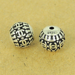 2 PCS Round 9.5mm Patterned Beads - S925 Sterling Silver WSP496X2