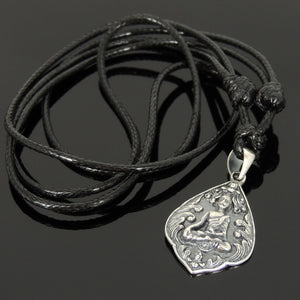 Adjustable Wax Rope Necklace with S925 Sterling Silver Sakyamuni Buddha Pendant - Handmade by Gem & Silver NK159