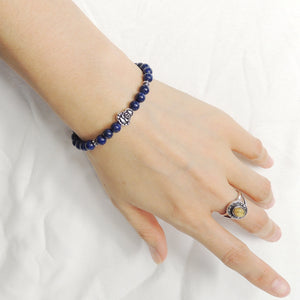 6mm Lapis Lazuli Healing Gemstone Bracelet with S925 Sterling Silver Spacers & Resting Buddha Bead - Handmade by Gem & Silver BR1039