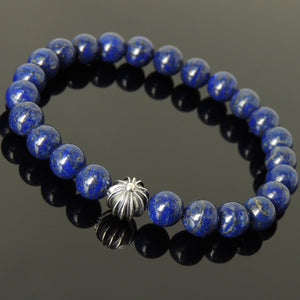 8mm Lapis Lazuli Healing Gemstone Bracelet with S925 Sterling Silver Star Cross Bead - Handmade by Gem & Silver BR302