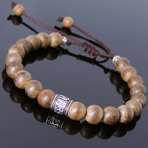 Agarwood Mala Adjustable Bracelet with S925 Sterling Silver OM Buddhism Bead & Spacers - Handmade by Gem & Silver BR646