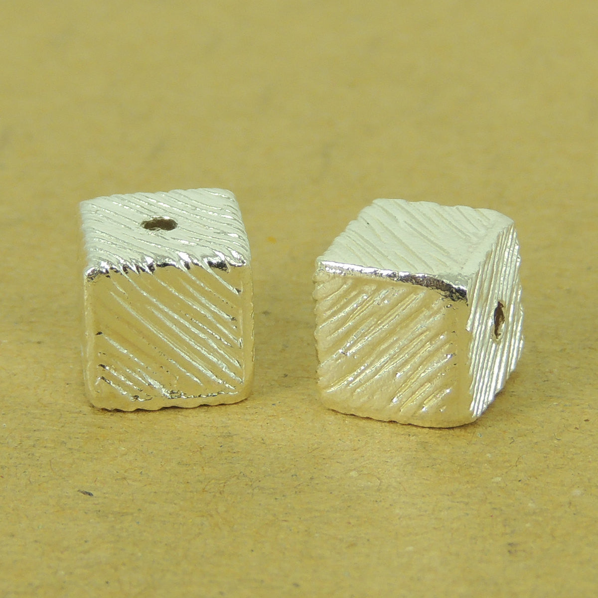2 PCS Distressed Cube Beads - S925 Sterling Silver WSP522X2