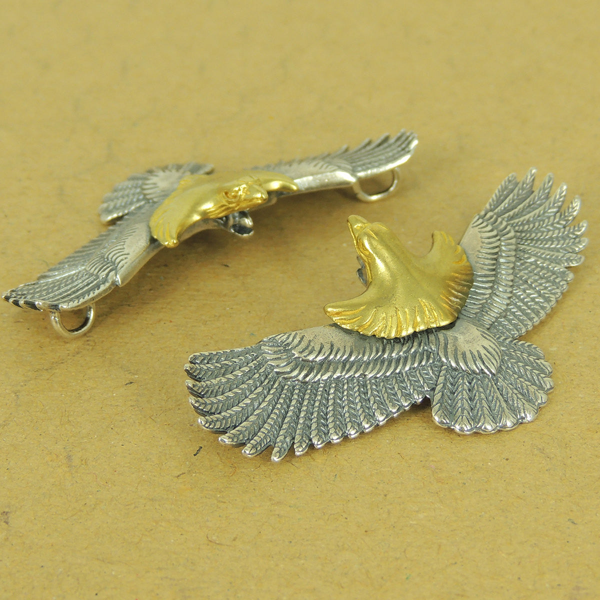 1 PC Vintage Brass Eagle Charm & Pendant - S925 Sterling Silver WSP528X1