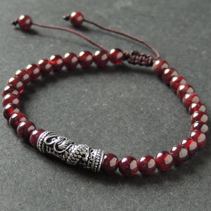 THE ROOT 1ST MULADHARA BASE OF SPINE HEALING GEMSTONE RED GARNET BRACELET FOR MEN'S WOMEN'S, JANUARY BIRTHSTONE JEWELRY WITH 925 STERLING SILVER JAPANESE PROTECTION DRAGON CHARM