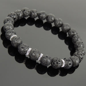 8mm Lava Rock Healing Stone Bracelet with S925 Sterling Silver Spacers - Handmade by Gem & Silver BR1006