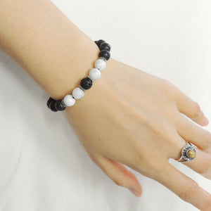 8mm White Howlite & Lava Rock Healing Stone Bracelet with S925 Sterling Silver Spacers - Handmade by Gem & Silver BR1008