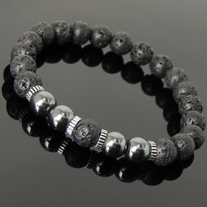 8mm Hematite & Lava Rock Healing Stone Bracelet with S925 Sterling Silver Spacers - Handmade by Gem & Silver BR1011