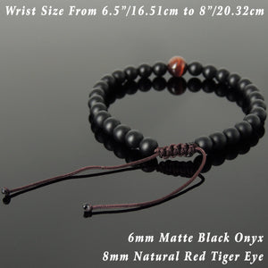 8mm Red Tiger Eye & 6mm Matte Black Onyx Adjustable Braided Gemstone Bracelet - Handmade by Gem & Silver BR1051