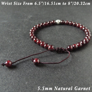 5.5mm Natural Garnet Adjustable Braided Gemstone Bracelet with Tibetan Silver Cross Bead - Handmade by Gem & Silver TSB286