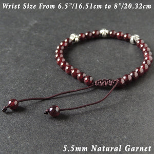 5.5mm Garnet Adjustable Braided Gemstone Bracelet with Tibetan Silver Cross Beads - Handmade by Gem & Silver TSB287