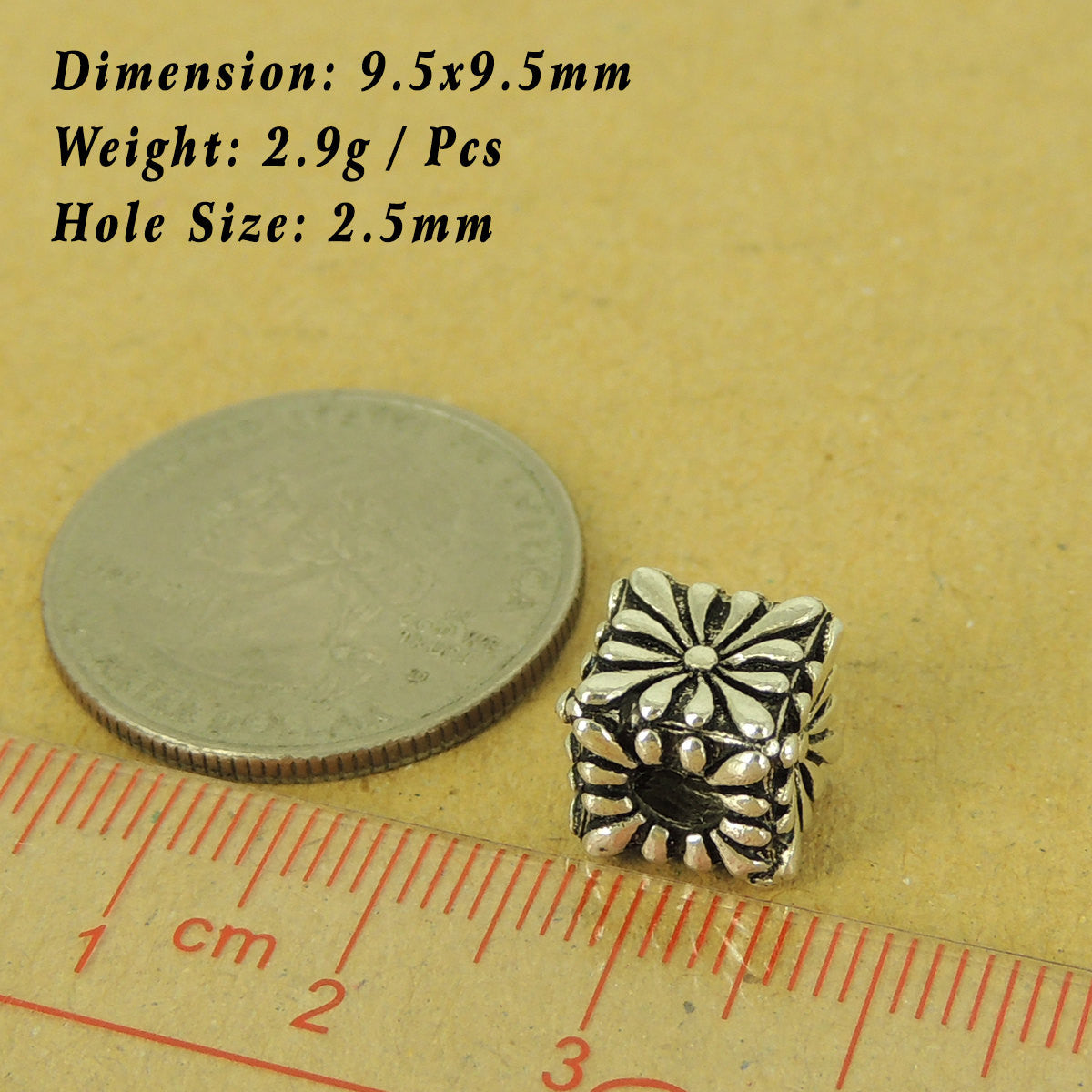 1 PC 70's Floral Flower Cube - Genuine S925 Sterling Silver