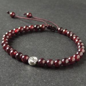 5.5mm Natural Non-treated Garnet Gemstones - Handmade Braided Bracelet with Adjustable Drawstrings, Yin Yang Tibetan Silver Bead, Yoga, Chakra Meditation, balance, peace