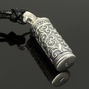 Adjustable Wax Rope Necklace with S925 Sterling Silver Buddhism Protection Vial Pendant - Handmade by Gem & Silver NK177