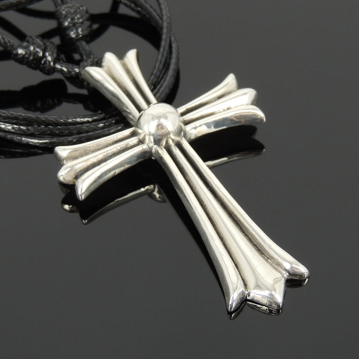 Adjustable Wax Rope Necklace with S925 Sterling Silver Cross Pendant - Handmade by Gem & Silver NK173
