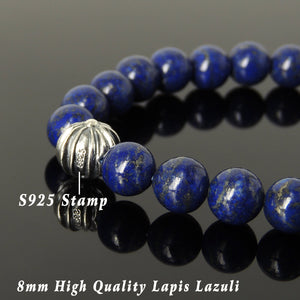 8mm Lapis Lazuli Healing Gemstone Bracelet with S925 Sterling Silver Star Cross Bead - Handmade by Gem & Silver BR302