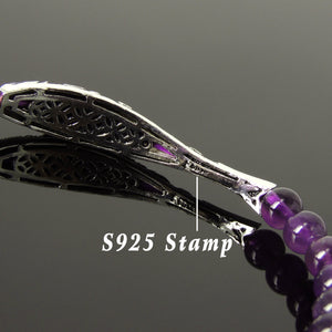 6mm Amethyst Healing Gemstone Bracelet with S925 Sterling Silver Lotus Fish Charm & Flower Spacer- Handmade by Gem & Silver BR073